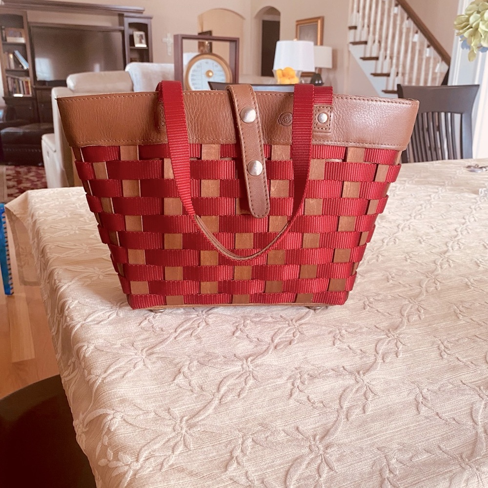 Vintage Longaberger basket purse, red & brown leather.
